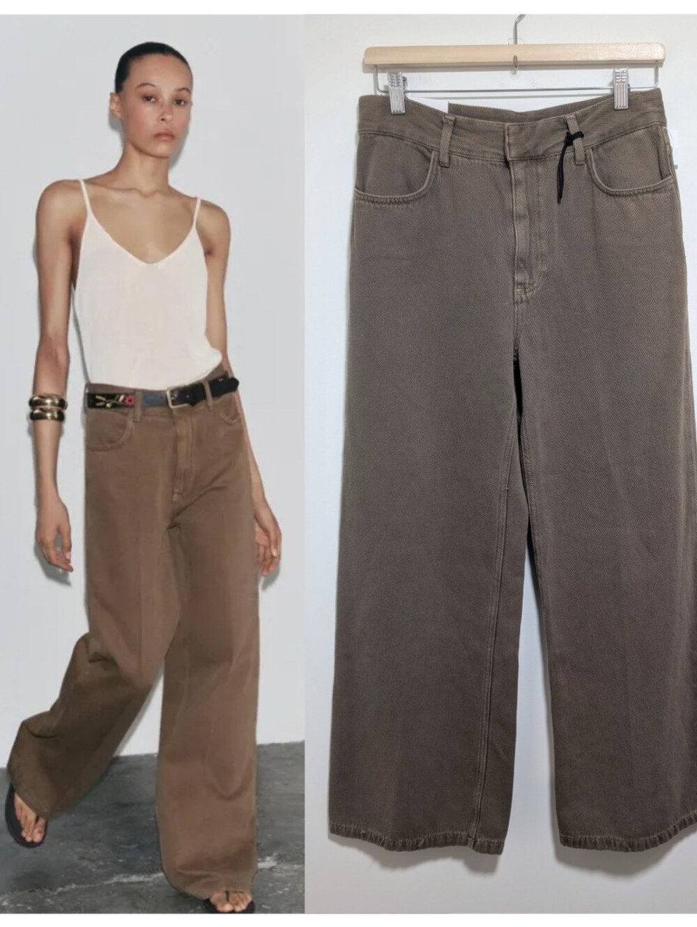 Zara | ZW High-Rise Wide-Leg Jeans In Brown